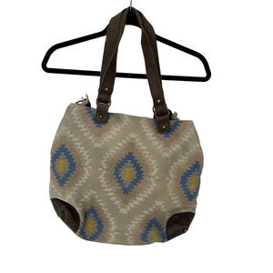 Free People knit purse ikat design leather trim and straps boho bohemian